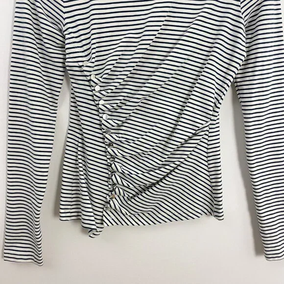 Paco Rabanne Striped Snap Button Asymmetric Drape Front Top - Picture 3 of 9